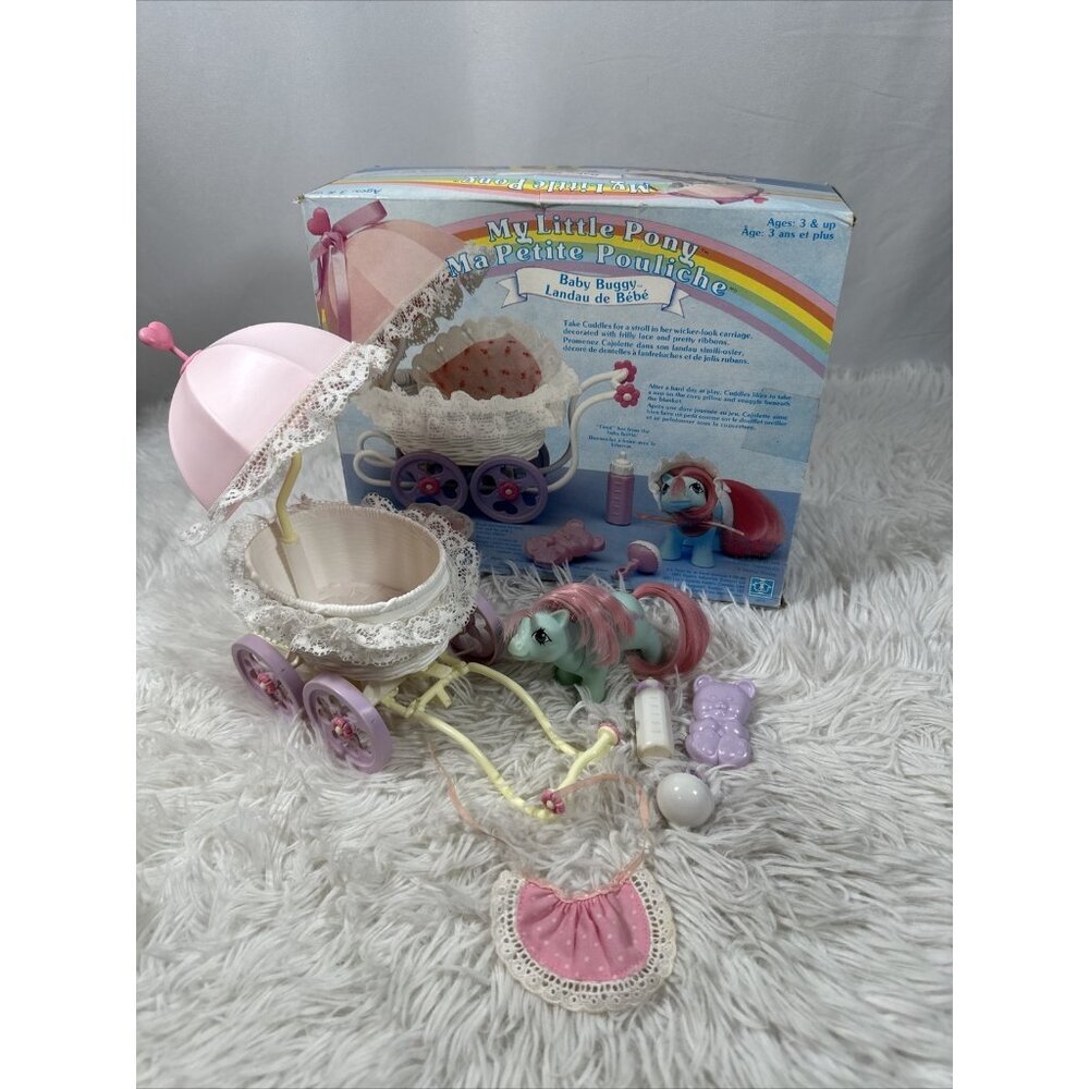 Vintage 1985 My Little Pony Baby Cuddles Baby Buggy W/ Accessories NEAR COMPLETE